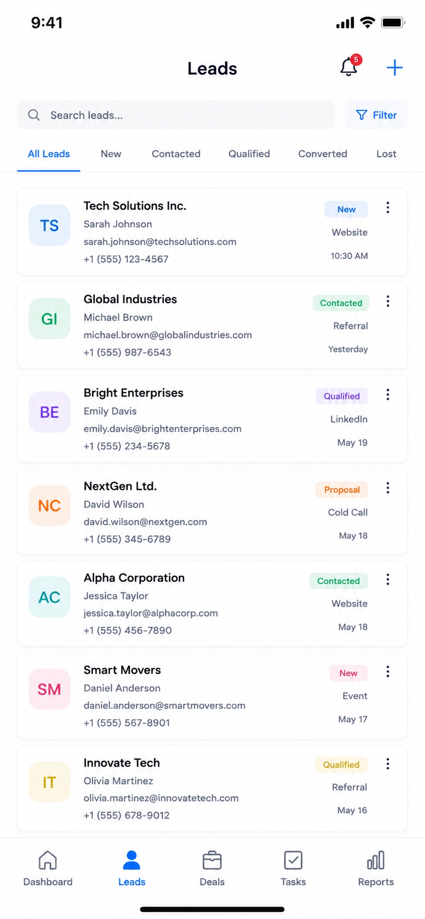 CRMS mobile — leads