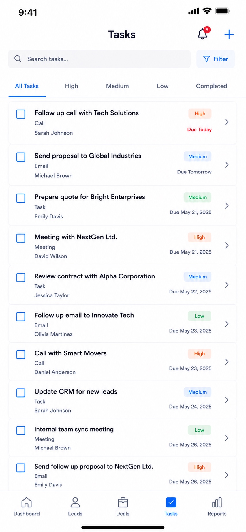 CRMS mobile — tasks
